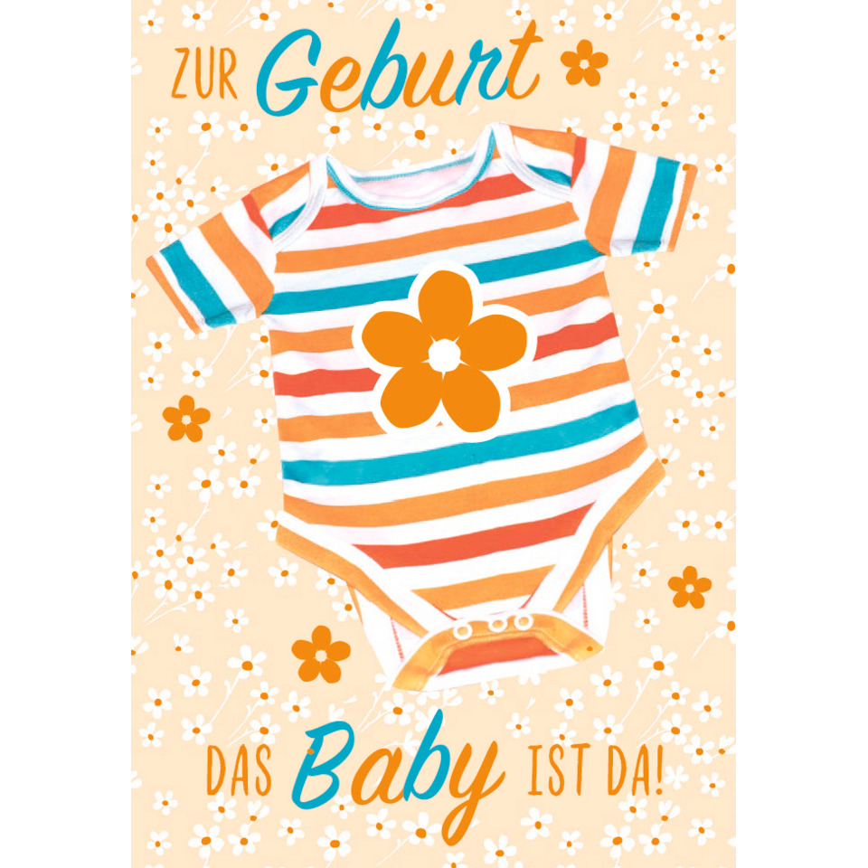 Babyoutfit, Onesie, Streifenmuster, Blumenprint, Orange Blau Weiß