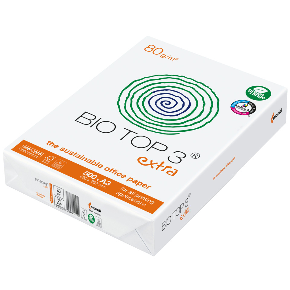Büropapier, A4-Größe, 80 g/m², Bio Top 3, extra Papier
