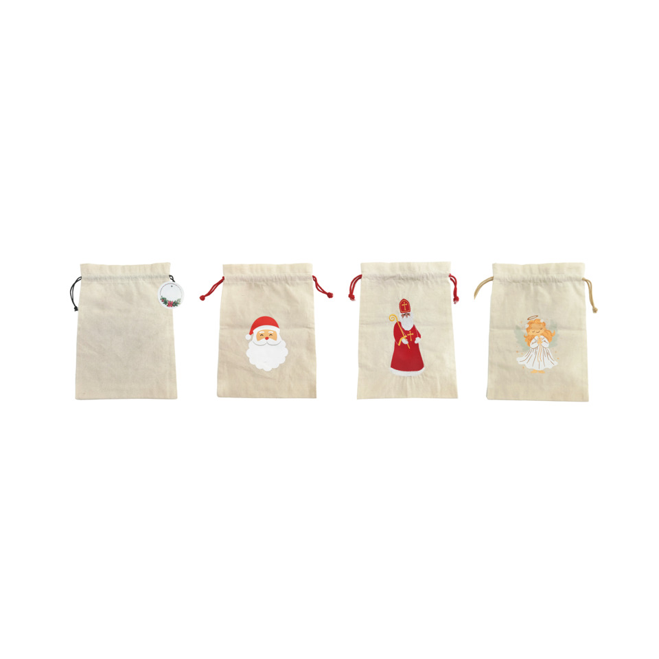Jutebeutel, Weihnachtsmotiv, Säckchen, Beutel mit Drawings, Santa Claus Grafik
