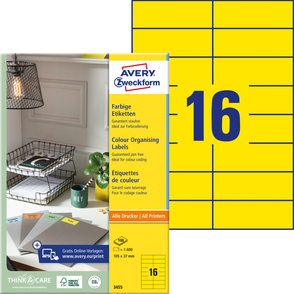 Farblabeln, Organisationsetiketten, Druckeretiketten, Avery, Etiketten