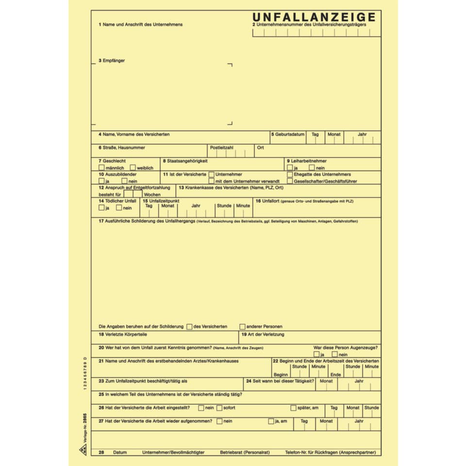 unfallmeldung, formular, versicherungsformular, unfallbericht, sichtfläche gelb
