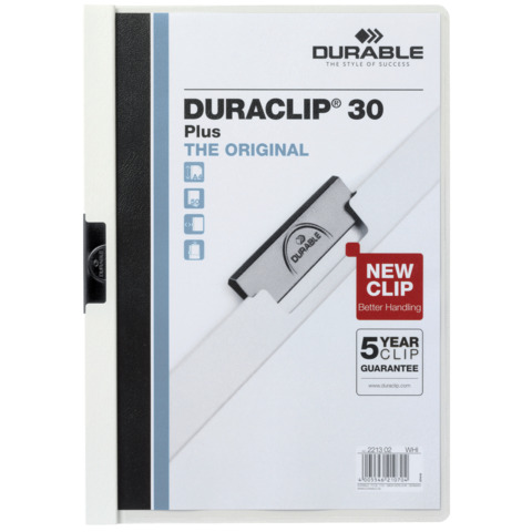 Klemm-Mappe DURACLIP® 30 PLUS, Hartfolie, 30 Blatt, transparent/weiß DURABLE 2213 02