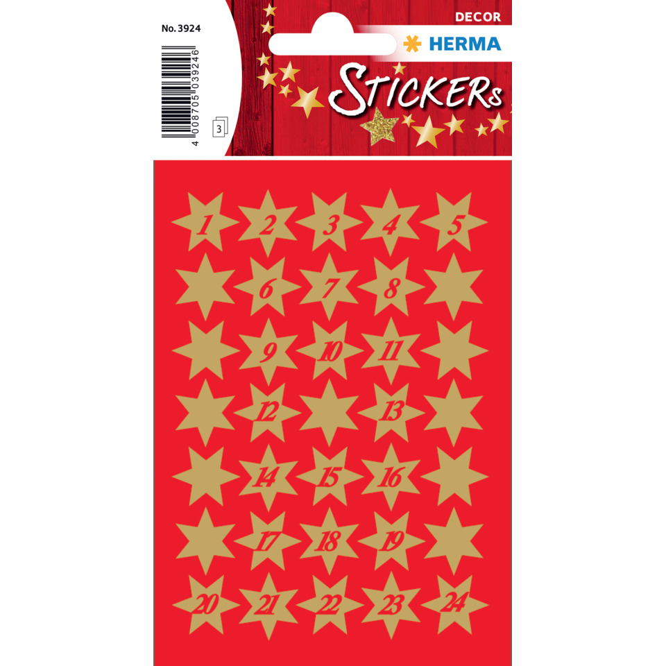Adventskalender, Sterne, Sticker, 22 Sterne, goldene Sterne