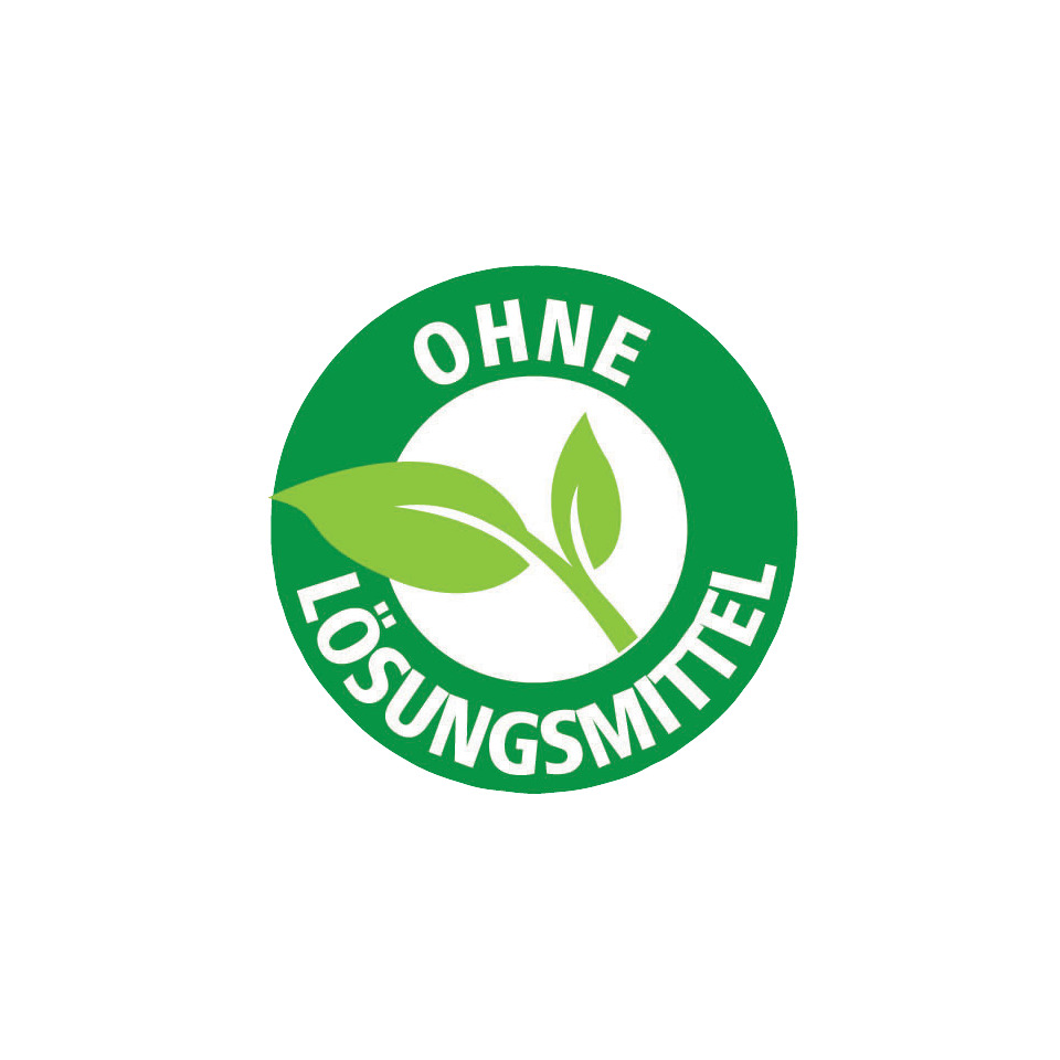 ohne Lösungsmittel, Umweltfreundlich, Bio, Logo grün, Blattmotiv