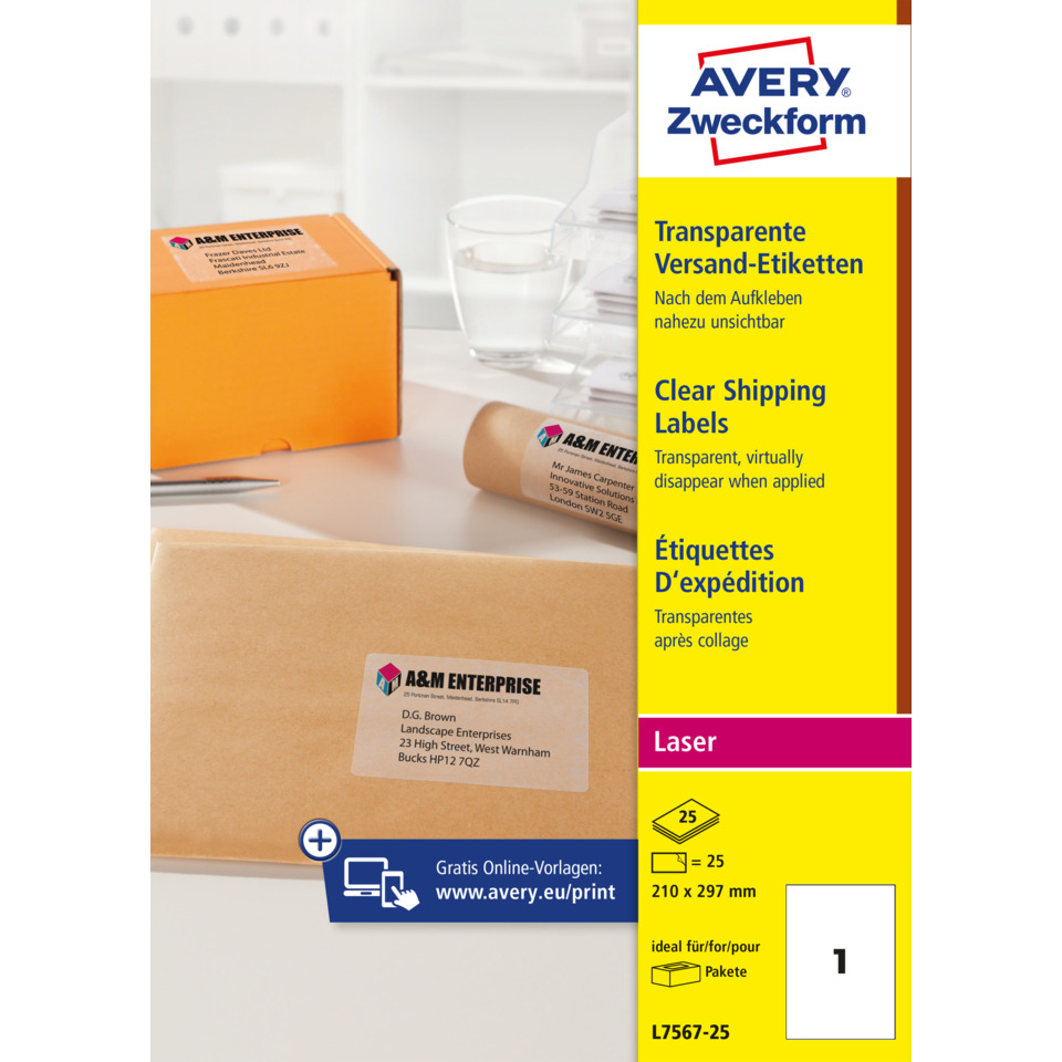 Karton, Versandetiketten, Transparent, Laser, Aufkleber