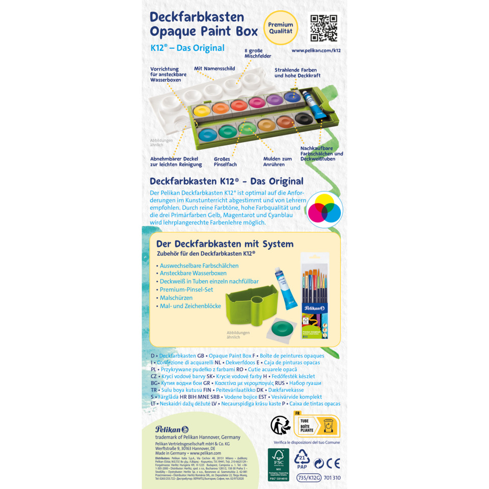 Deckfarbkasten, Opaque Paint Box, K12, Farbenkasten, Pinselset
