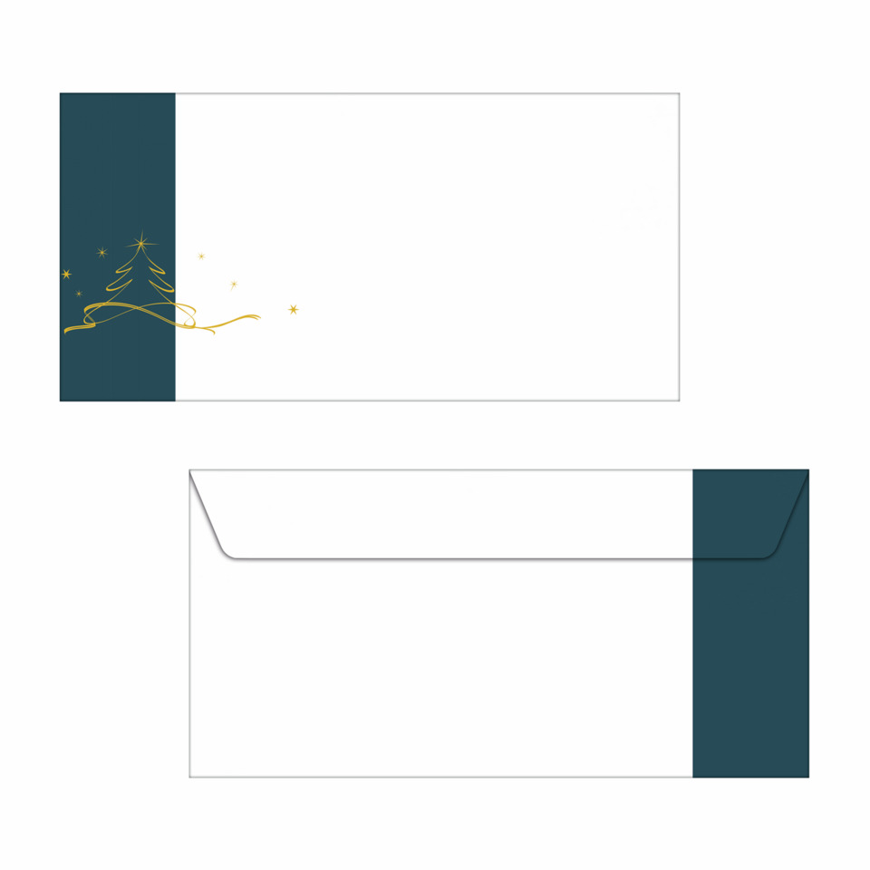 Grußkarte, Weihnachtsdesign, Goldakzente, Dunkelblau, Envelope