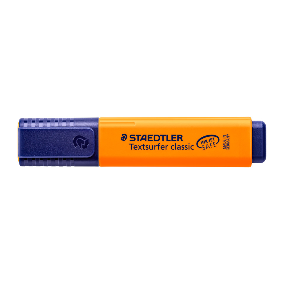 Textmarker, Textmarker, Orangener Körper, Blauer Deckel, Staedtler