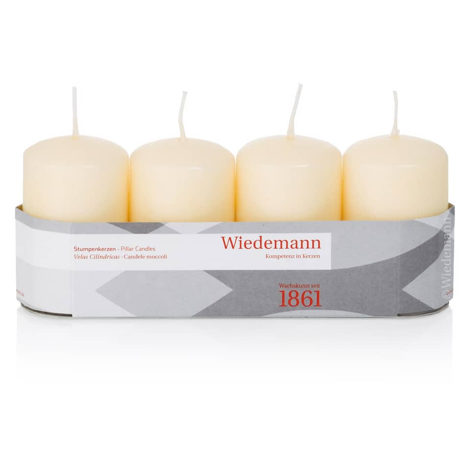 Stumpenkerzen, Pillar Candles, Kremfarbe, 4er Pack, Wachsart Kerzen