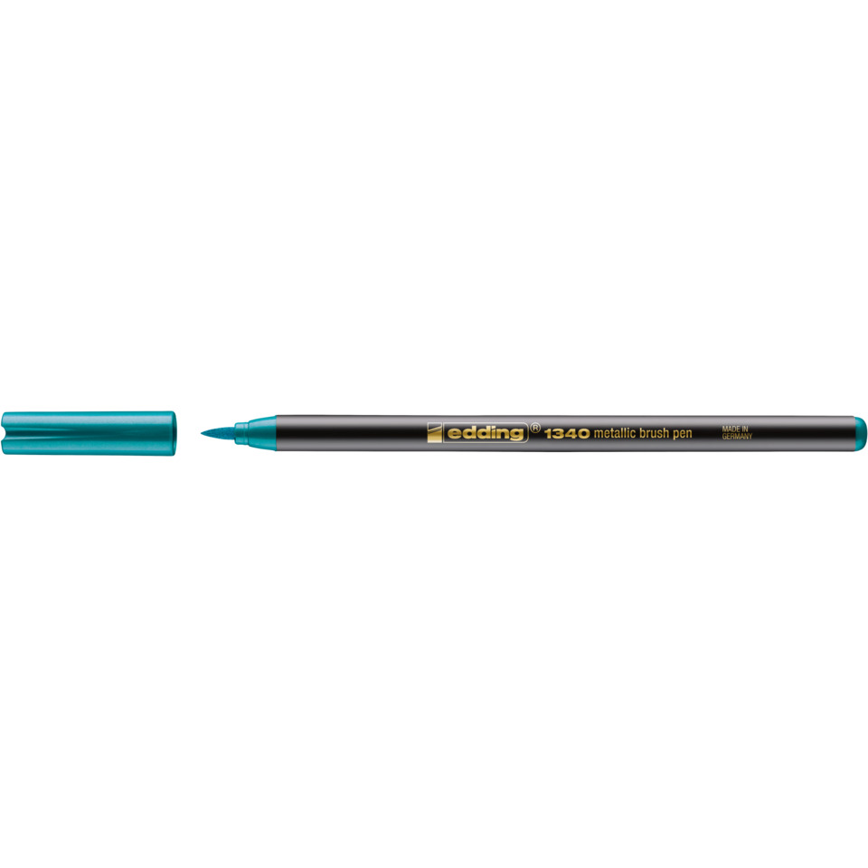 Pinselstift, metallisch, türkisen Deckel, schwarzer Körper, blauer Spitze