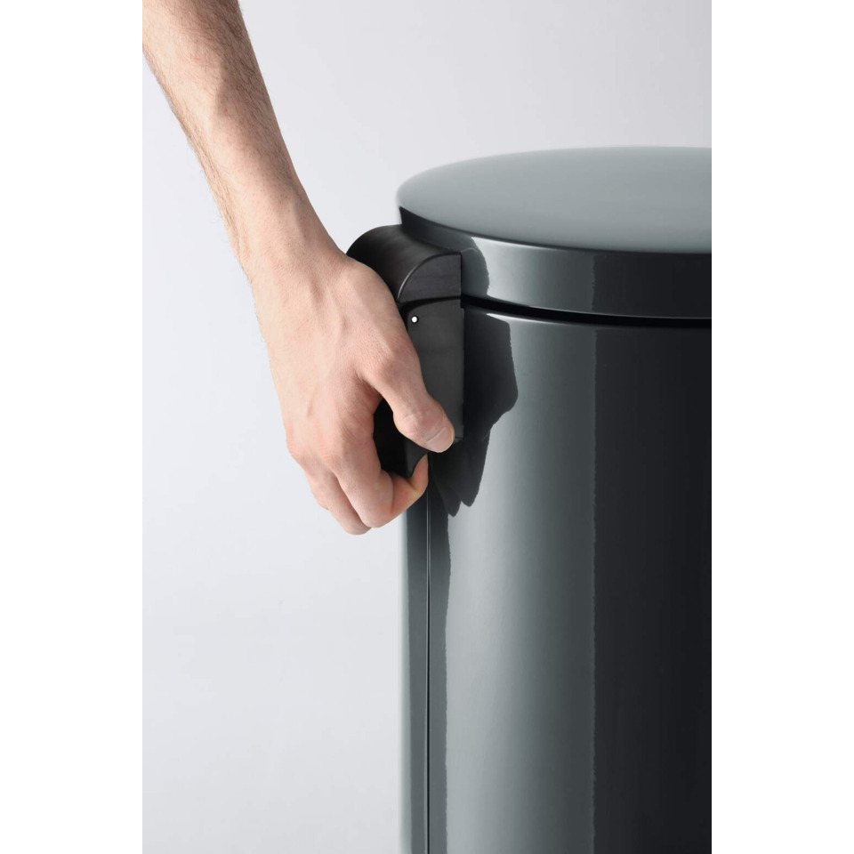 trash can, pedal bin, gray, metal, handle