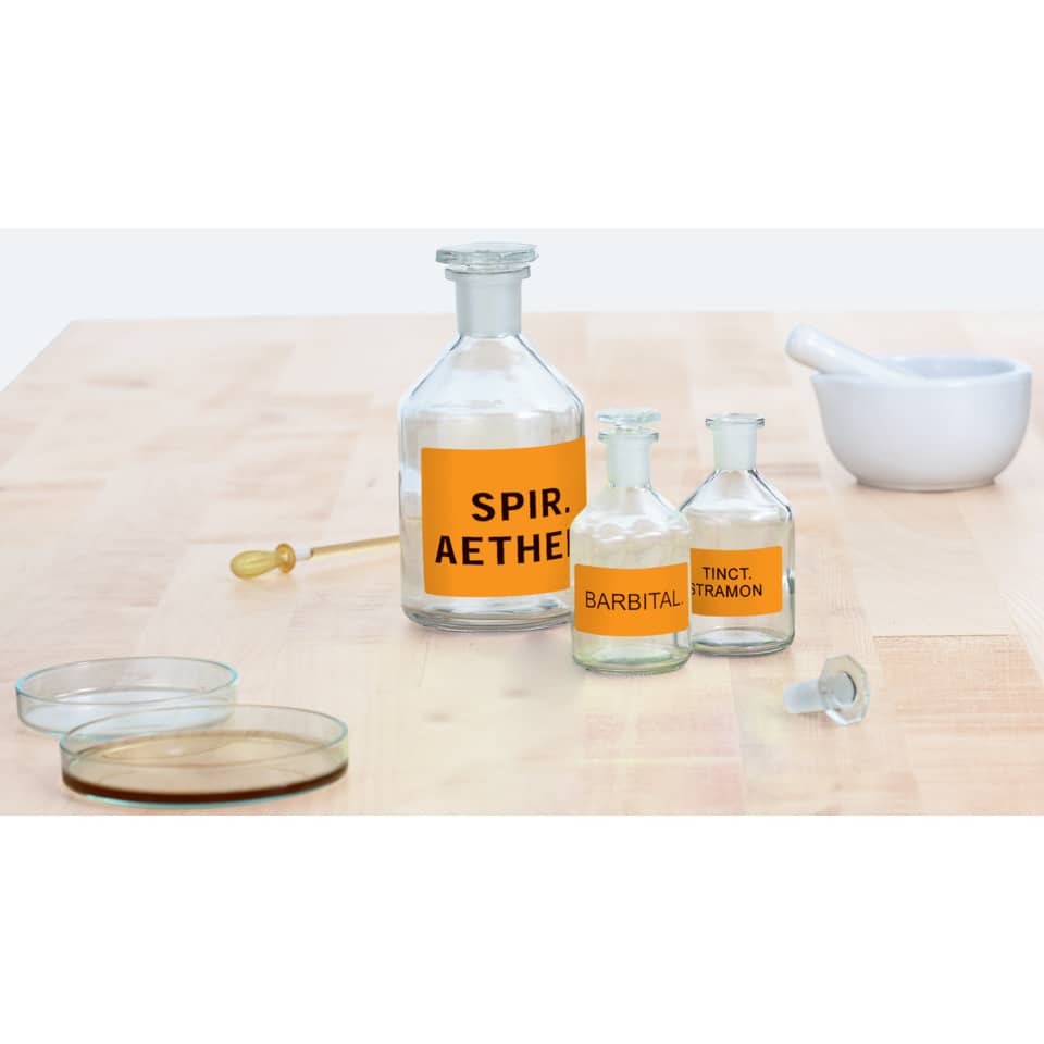 flaschen, parfüm, glasflaschen, orangenetiketten, laboratory-stil