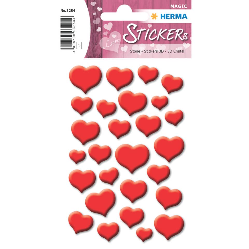 herz stickers,  stickerblatt, 3D stickers, herzformen, rote herzen