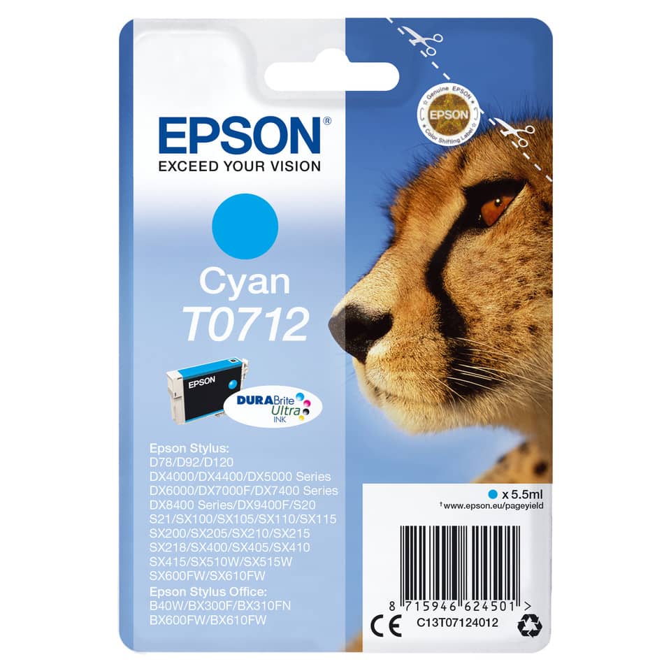 cyan, Druckerpatrone, Epson, DURAbrite, Verpackung
