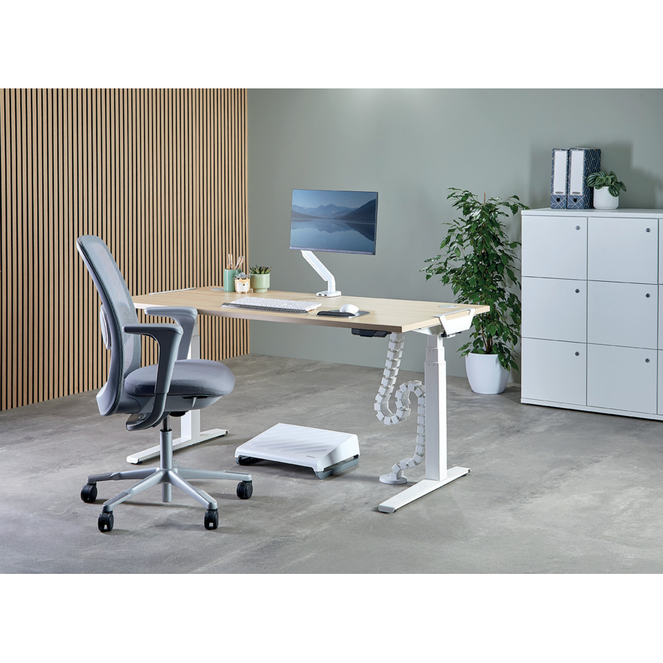 bürotisch, ergonomischer_stuhl, stehende_tisch, monitor, pflanze