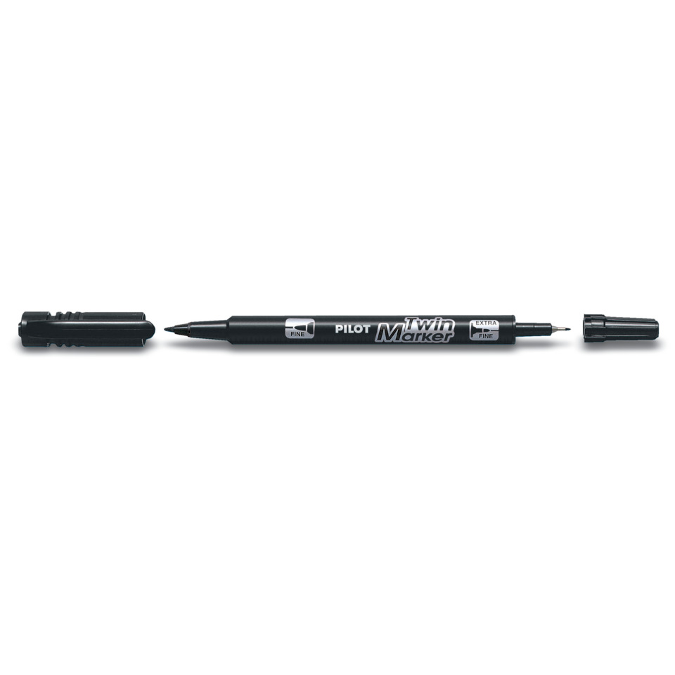 Marker, Twin, Pilot, Fine Tip, Schwarz