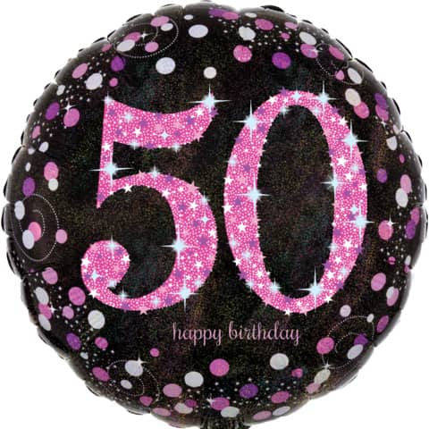 Folienballon Happy Birthday 50, Ø43cm, sparkling pink AMSCAN 3378701 Folienballon Happy Birthday 50, Ø43cm, sparkling pink AMSCAN 3378701