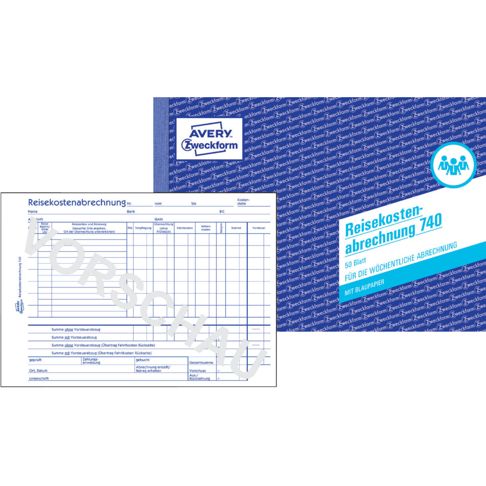 Reisekostenabrechnung, Abrechnungsformular, Kassenformular, Blaues Heft, 50 Blatt