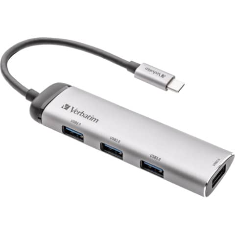 USB-Hub 3.1-C Multiport 4x USB Typ-A Kabel 15cm silber VERBATIM 49147