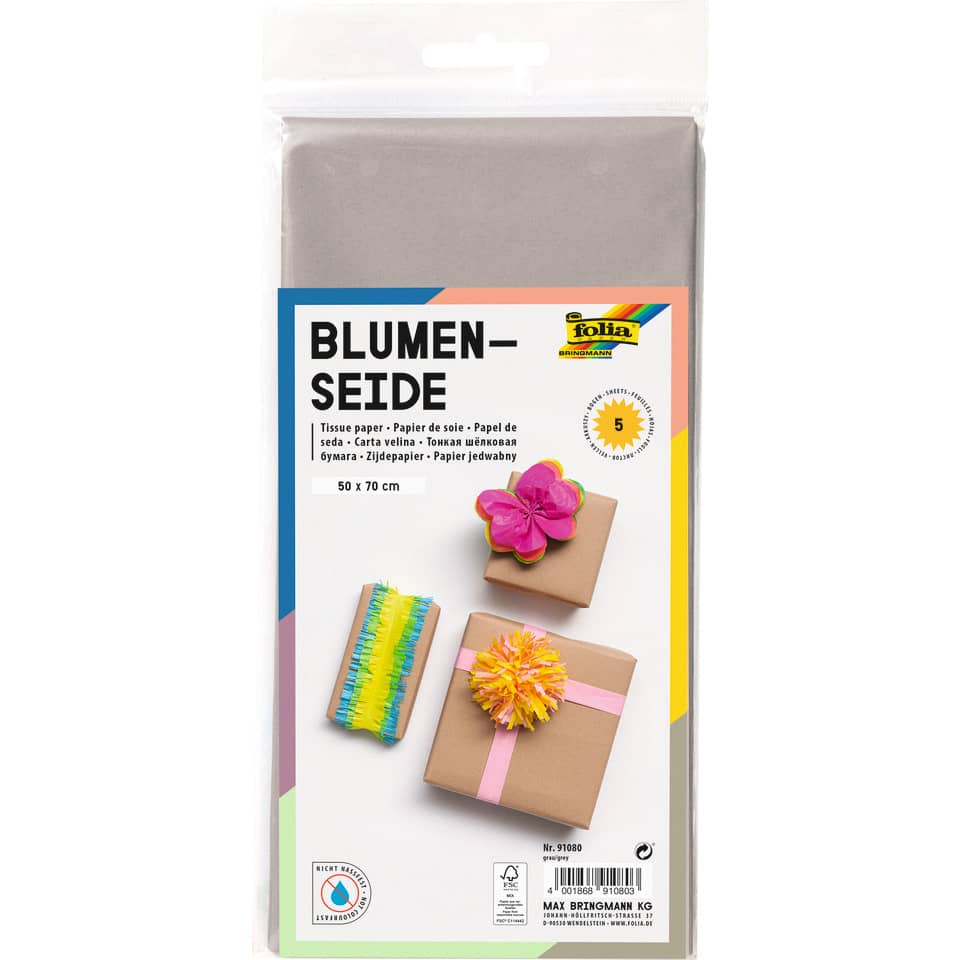 Blumenseide, 50 x 70 cm, 20g/m², 5 Bogen, grau (80) FOLIA 91080