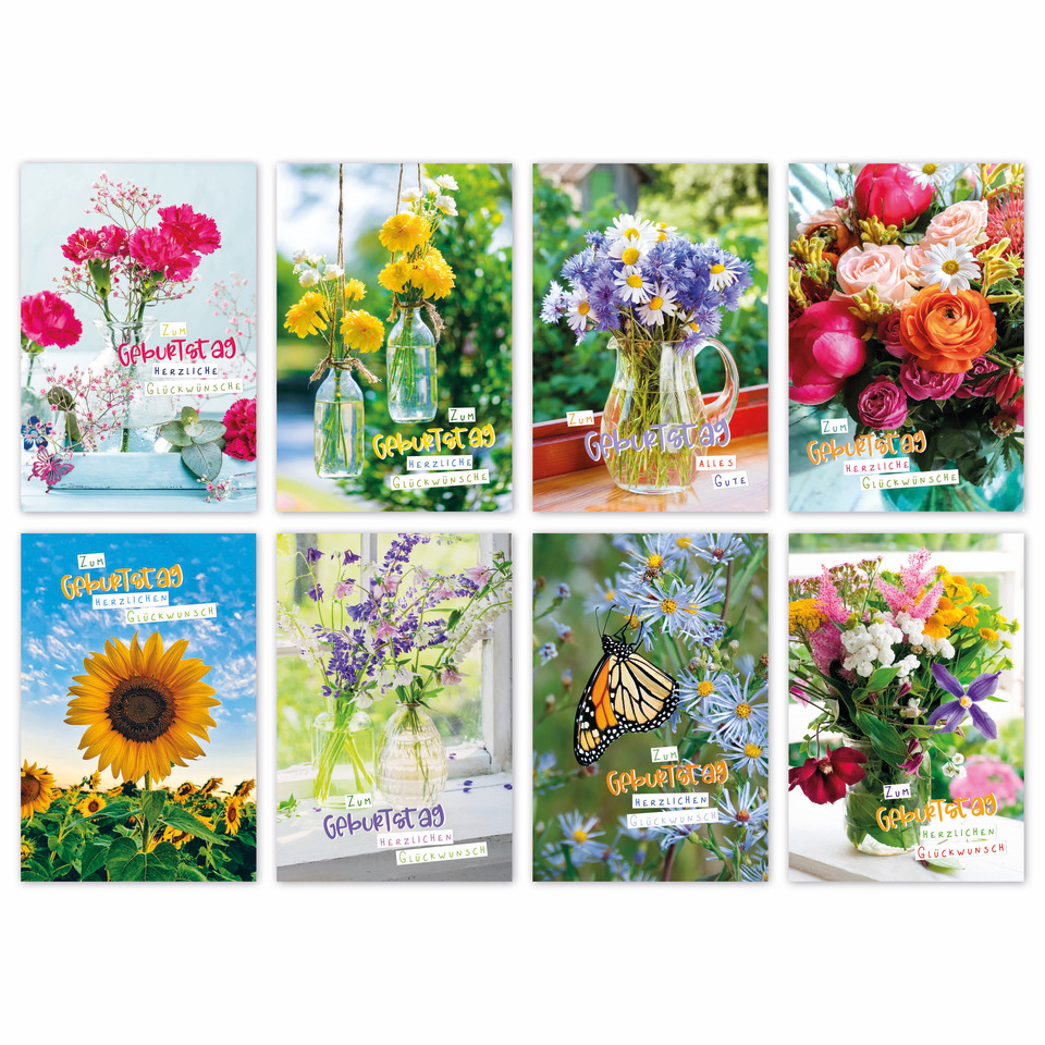 Blumen, Glückwunschkarte, Geburtstag, Vase, Mix aus Blumen