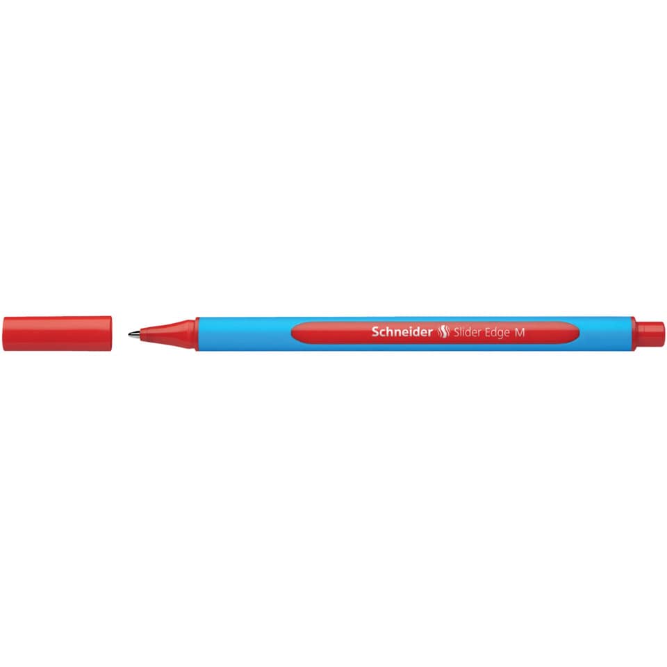 Marker, Stift, roter Deckel, blauer Körper, abgerundete Spitze