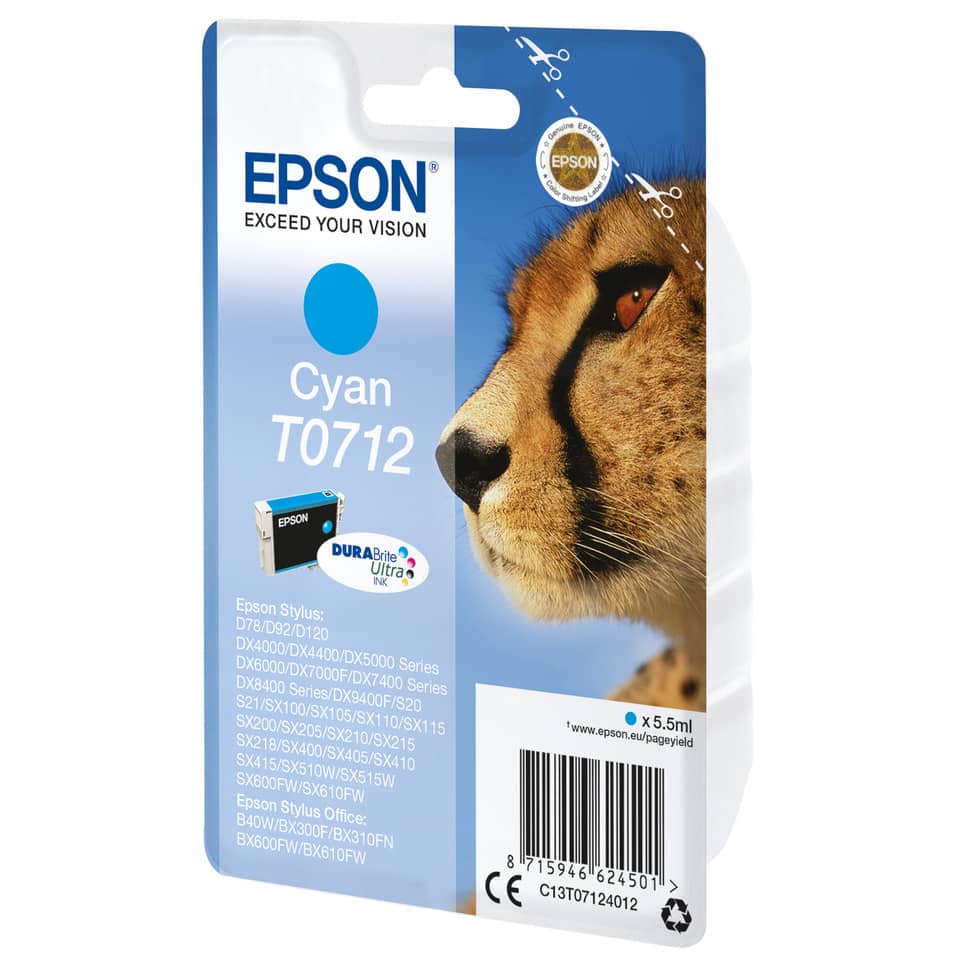 Tintenpatrone, Cyan, T0712, Dye Ink, Epson cartridge