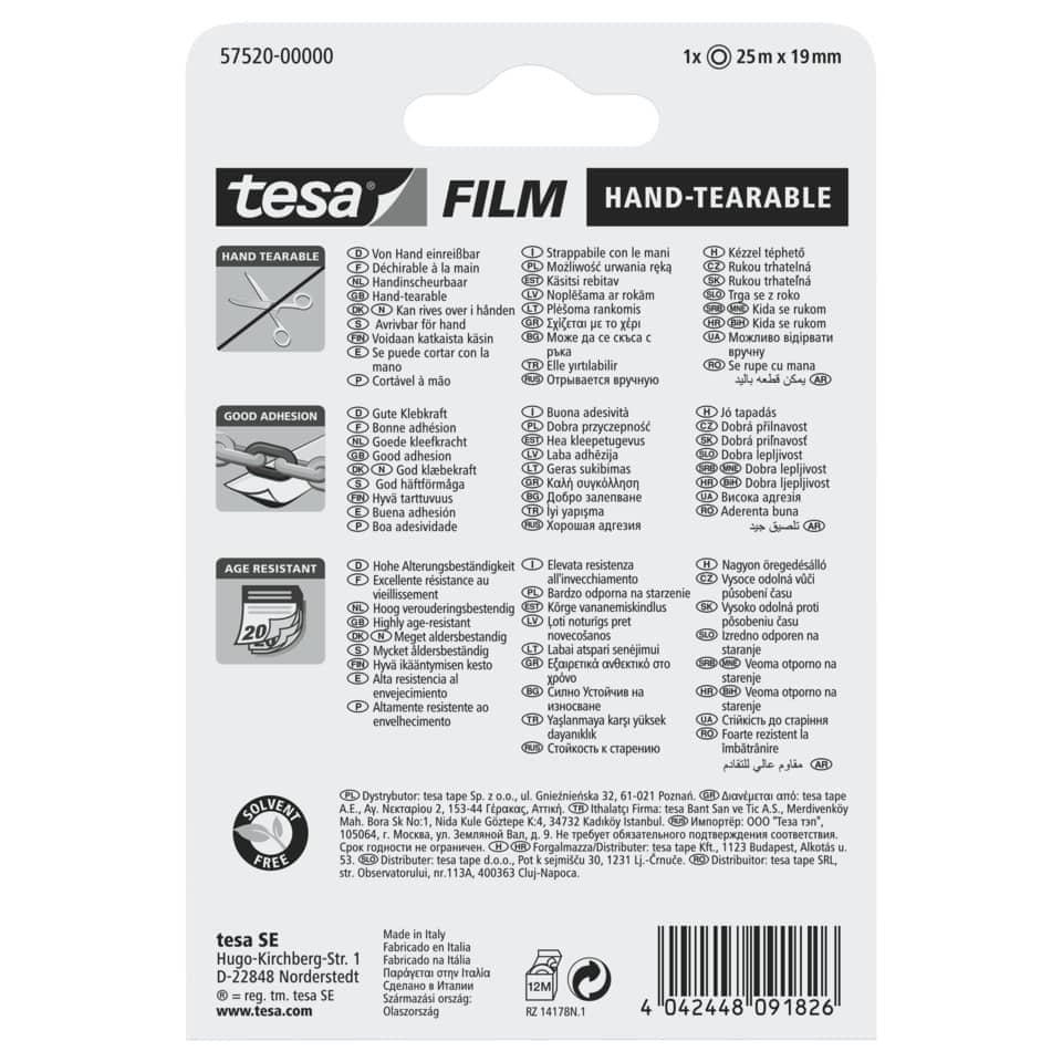 Band, Filme, ablösbar von Hand, Klebekraft, 25 m x 19 mm