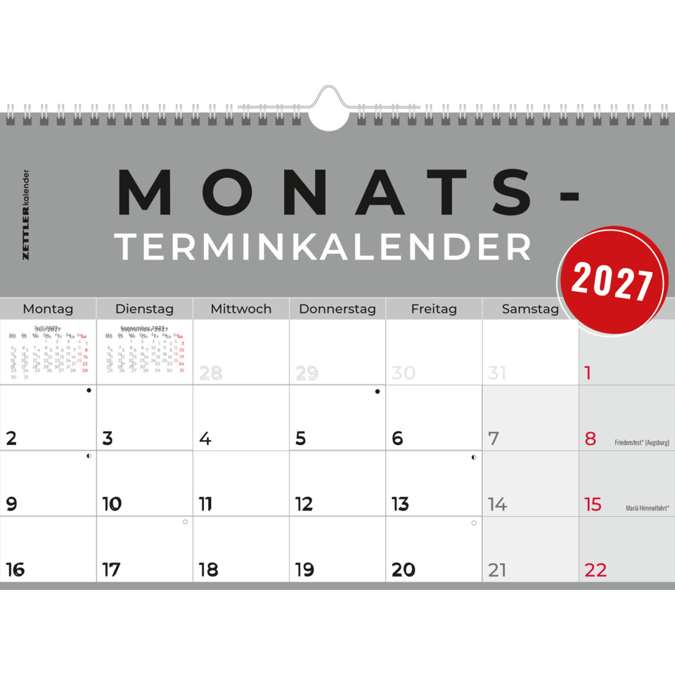 Kalender, Monatskalender, Wandkalender, Monatsansicht, 2027