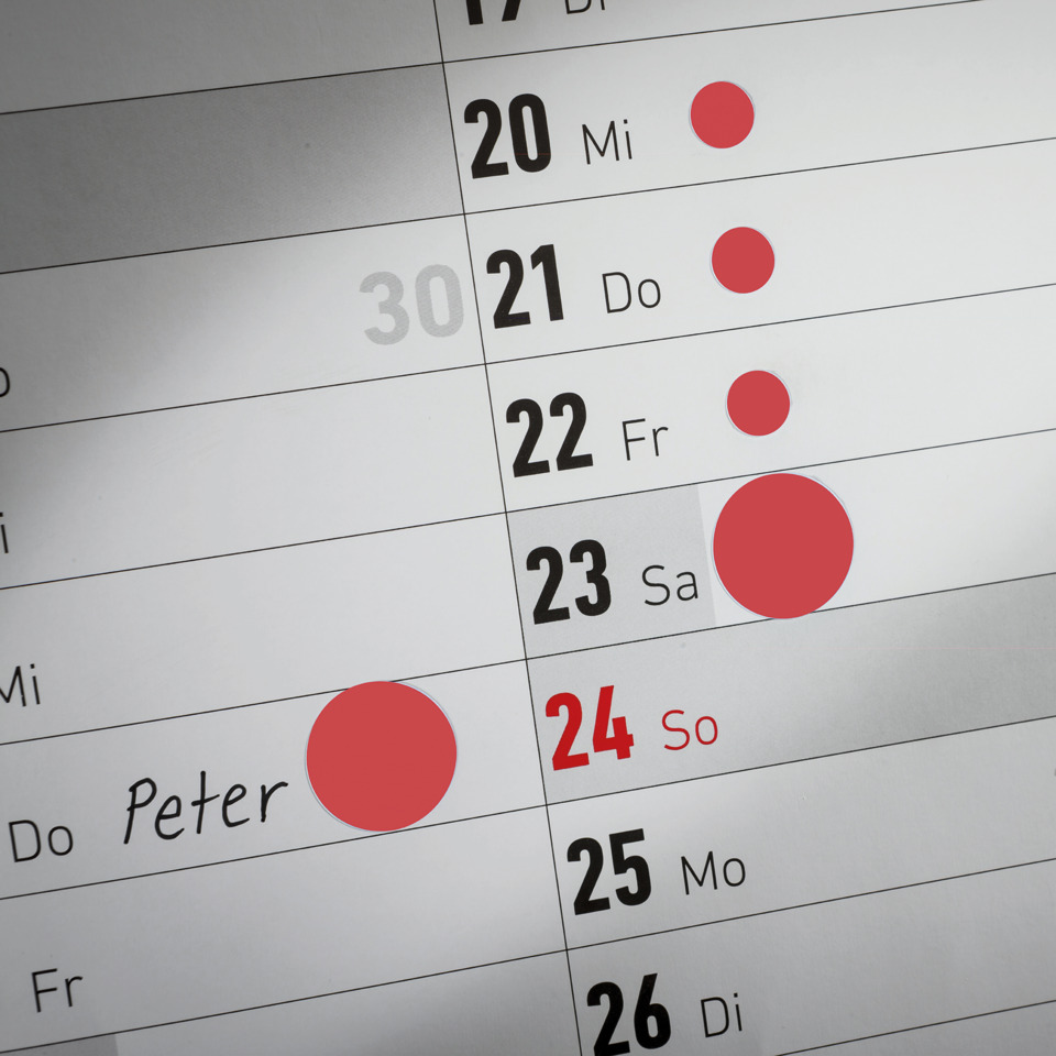 kalender, datum, monatlicher kalender, roter punkt, wochenendmarker, Kalender, Datum, rote Punkte, Wochenansicht, Monate