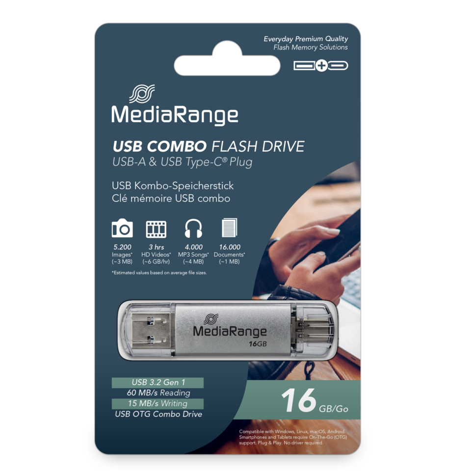 USB-Stick, MediaRange, 16GB, USB-C, OTG