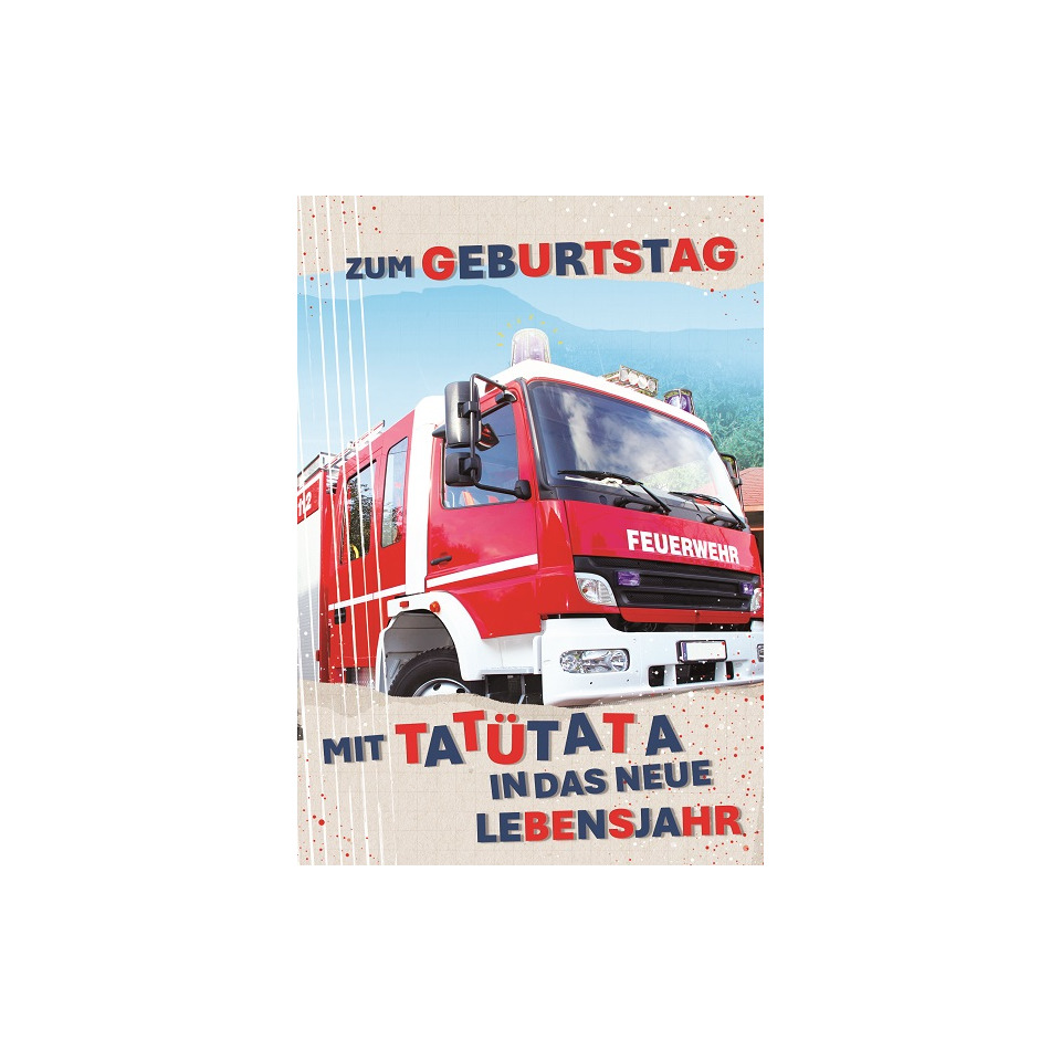 feuerwehr, feuerwehrauto, rot, linienposter, geburtstagspostkarte