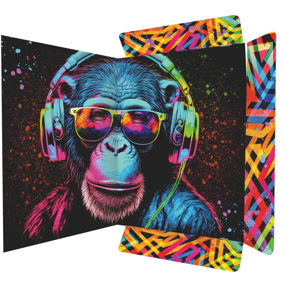 Neonfarben, Affe, Kopfhörer, Wandbild, Kunst