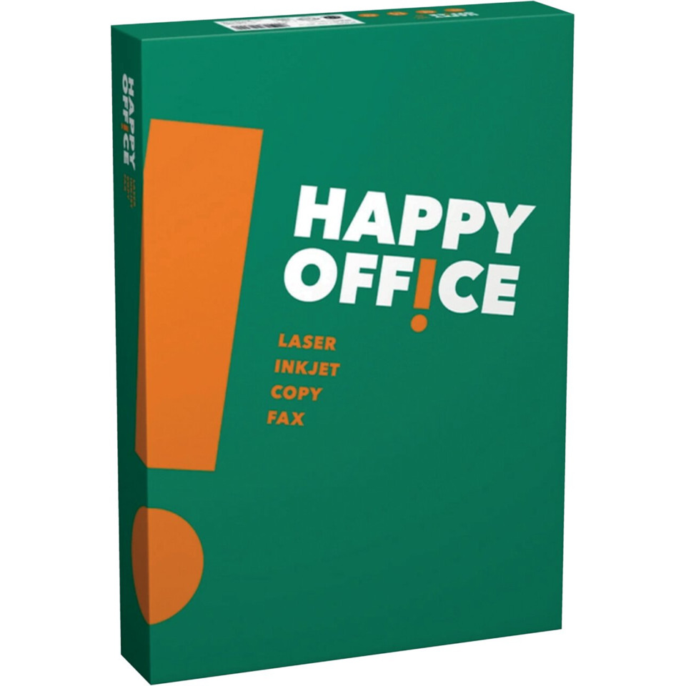 Bürobedarf, Laser-Inkjet-Box, Happy Office, grüne Box, orange Grafik