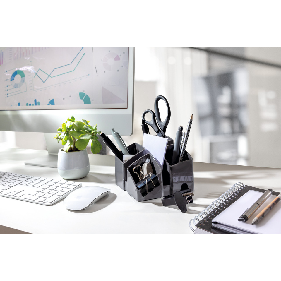 Schreibtisch-Workspace, Schreibtisch-Organiser, Schreibtischutensilien, Computer-Arbeitsplatz, Notizbuch-Notizen