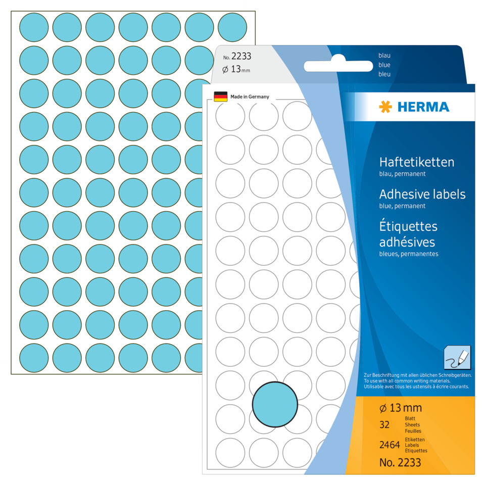 Haftetiketten, Klebeetiketten, RundeLabels, Durchmesser-13mm, blau