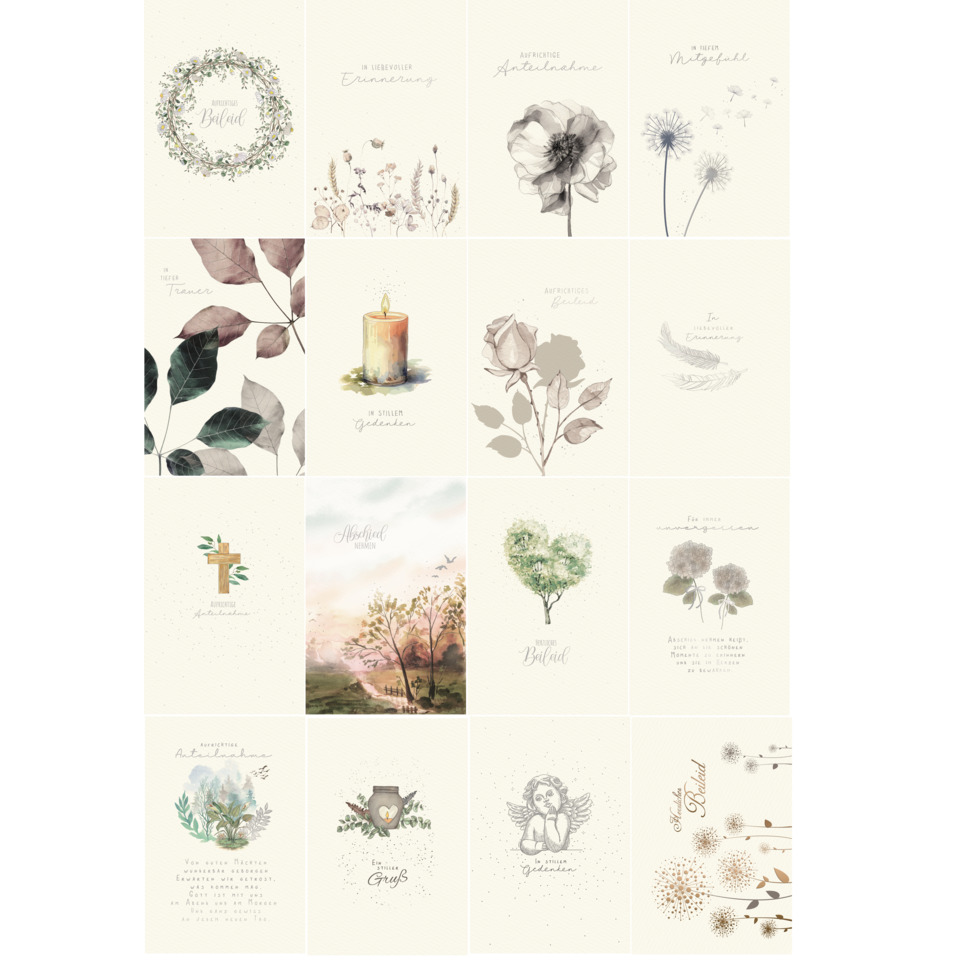 Wandbild, Begräbnisbild, Blumenillustration, Kreuz, Kartenmotiv