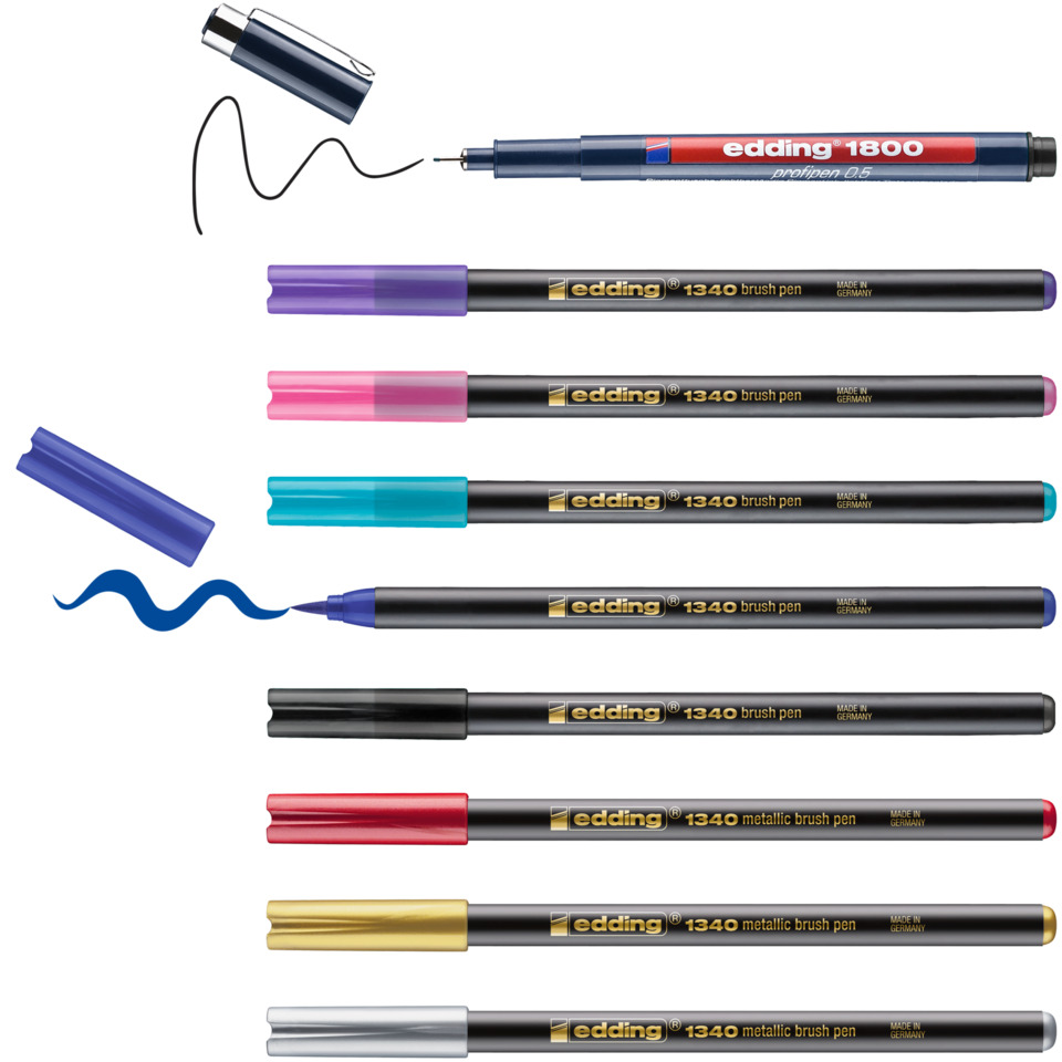 Marker, Pinselstift, Druckfarbe, Farbstifte, Edding 1340