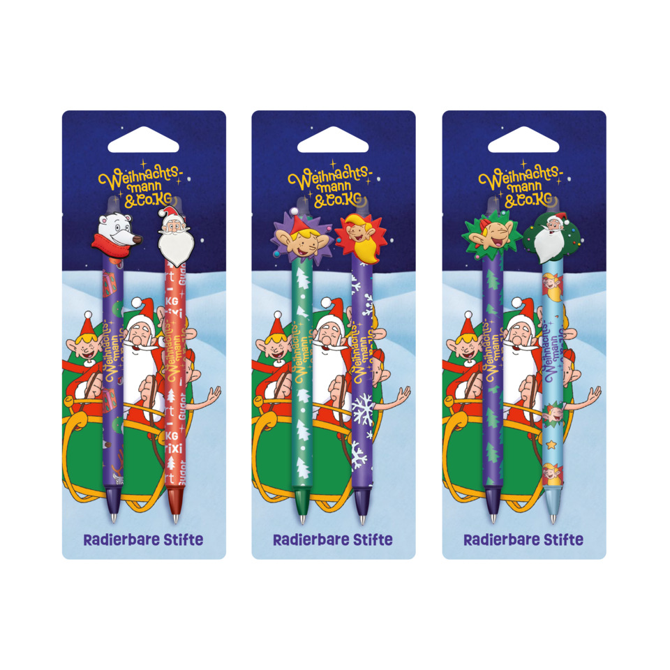 Radierbare Stifte, Buntstifte, Weihnachtsdesign, Kugelschreiber, Radierbar