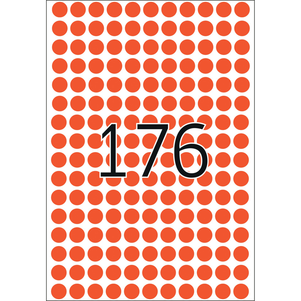 Punktzeichnung, orange Punkte, Nummer 176, Punktgitter, rote Kreispunkte