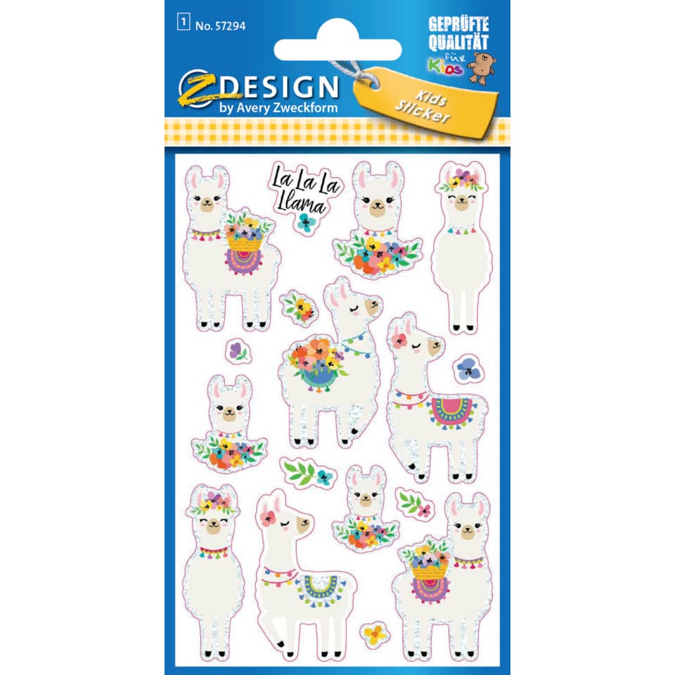 Lama Aufkleber, Stickerbogen, Florale Krone, Buntes Lama, Kinder-Deko