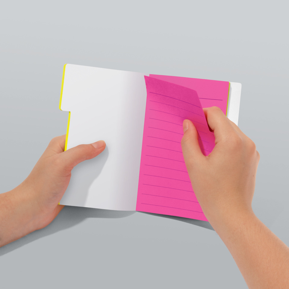 Notizbuch, Notizheft, Notizblock, rosa Seiten, geöffnet
