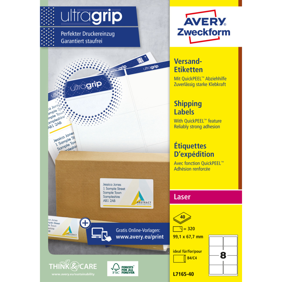Versandetiketten, Laser, Kartonbox, Etikettenblatt, Think & Care