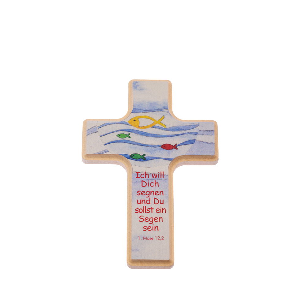 Kreuz, Holz Kreuz, Kinderkreuz, Fischdesign, Bibelspruch