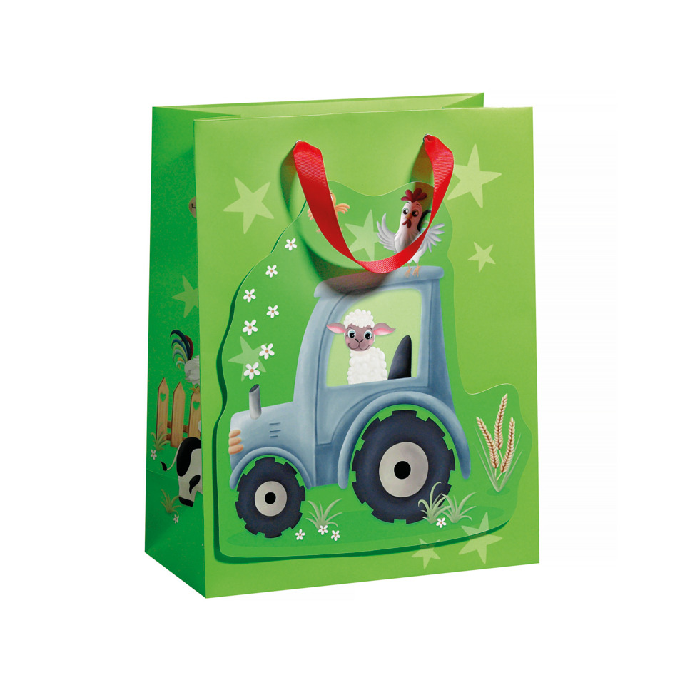 Geschenktüte, Traktor, Lamm, Grün, Tiermotiv