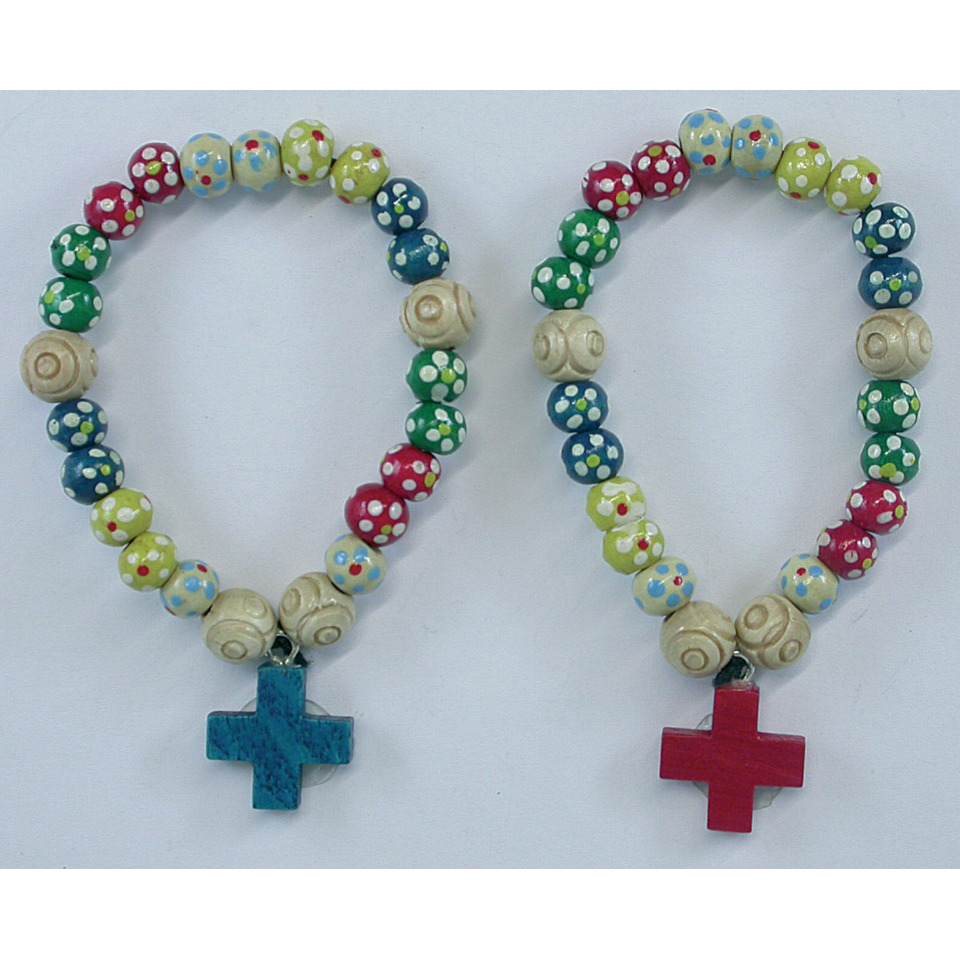 Armband, Beads, Kreuzanhänger, Holzperlen, bunte Muster