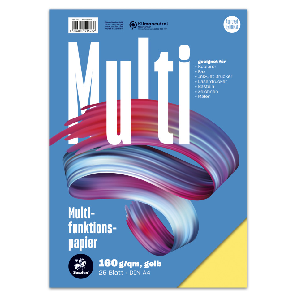 Multifunction paper, DIN A4, 25 sheets, yellow, colorful, copy paper