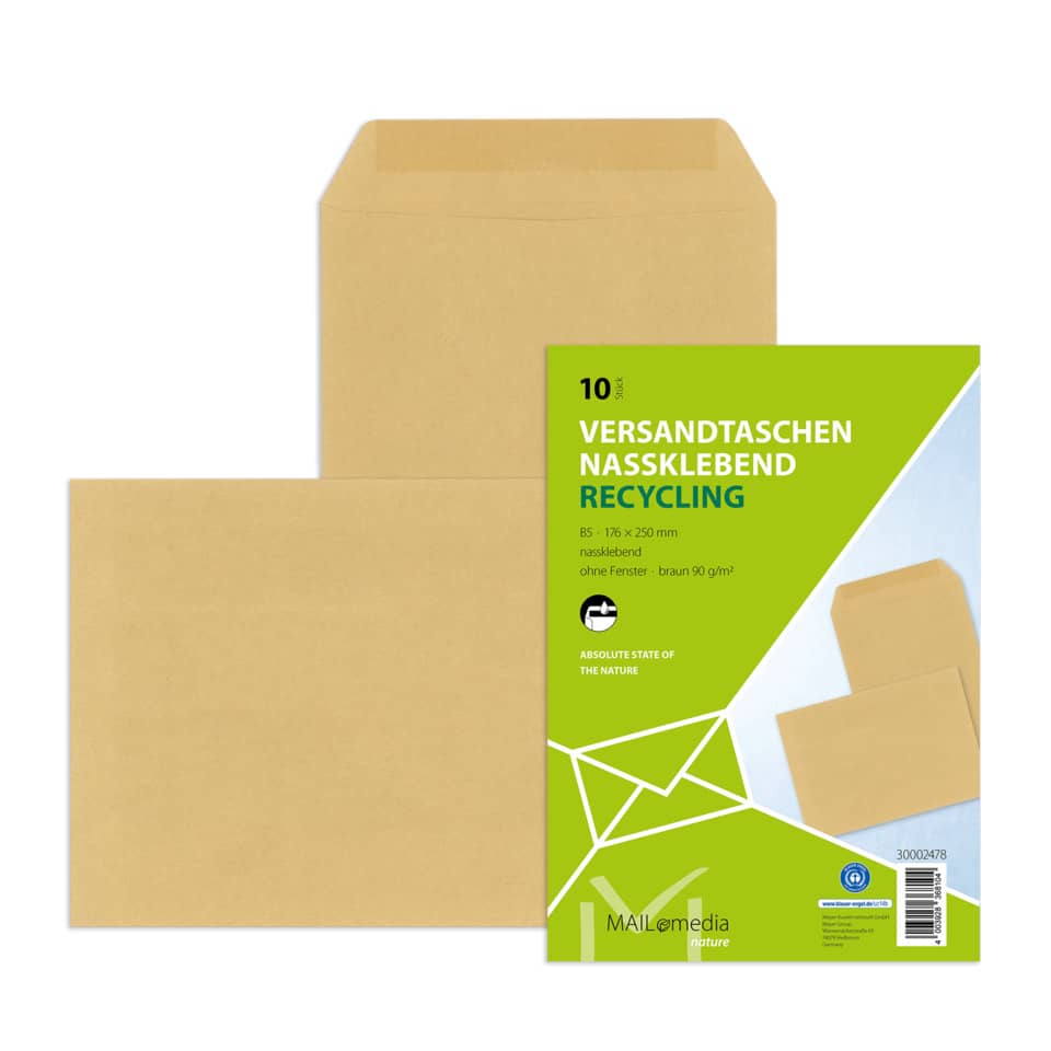 Umschläge, Briefumschläge, Nassklebend, Recycle, Brown Kraftpapier