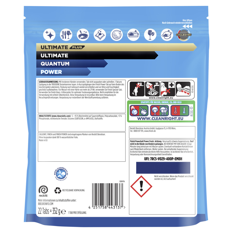 reinigungspulver, waschmittel, quantum power, blue packaging, granules 22 Tabs