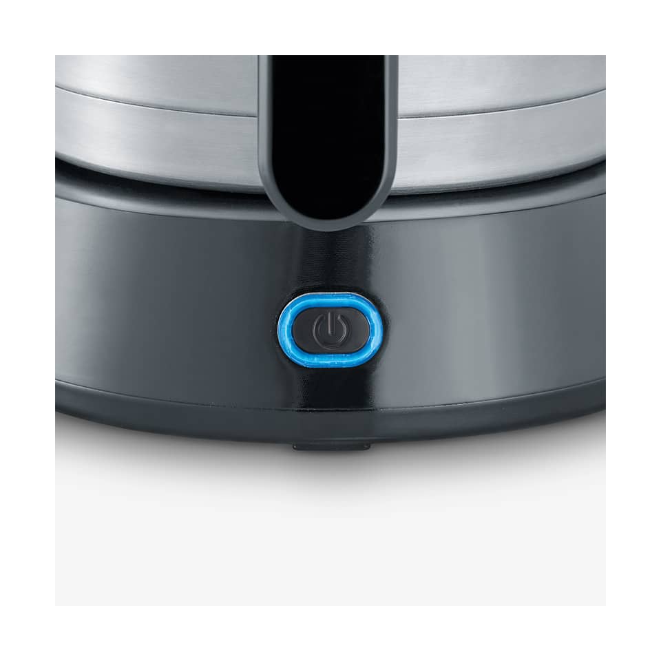 Power button, blauer Rand, Edelstahl, grau, Unterseite